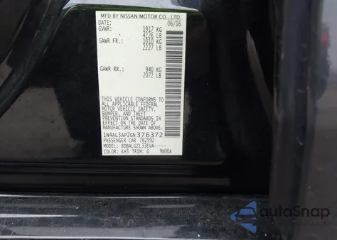 2016 Nissan Altima 2.5/2.5 S/2.5 Sl/2.5 Sr/2.5 Sv z USA, uszkodzony, nr VIN 1N4AL3AP2GN376372